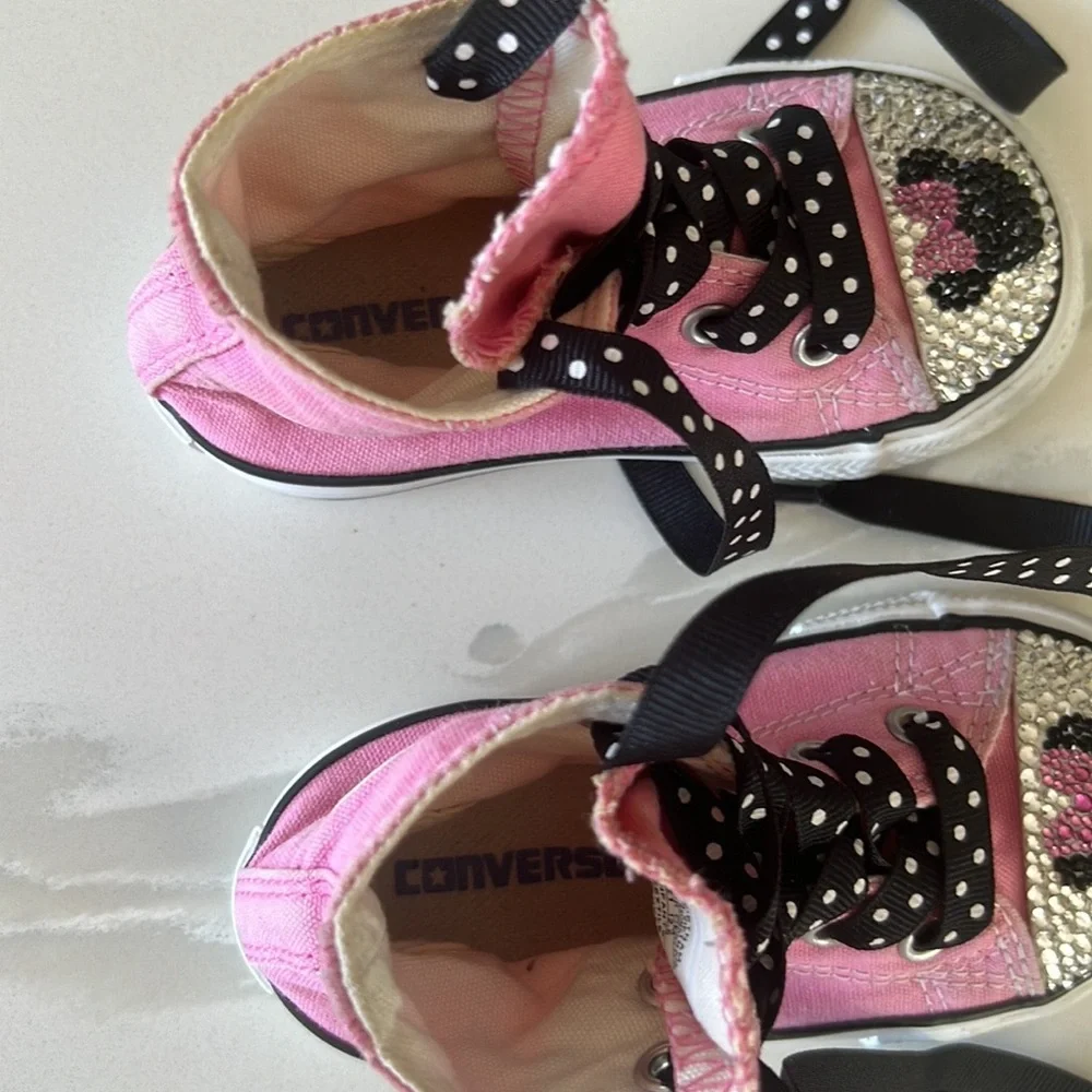 Converse Pink Minnie Mouse Bling Toe Hightop Sneakers Little Girls Sz 5
